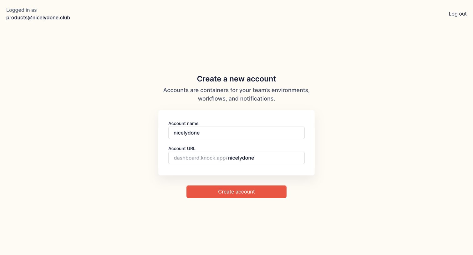 Knock - Create account | Knock screen