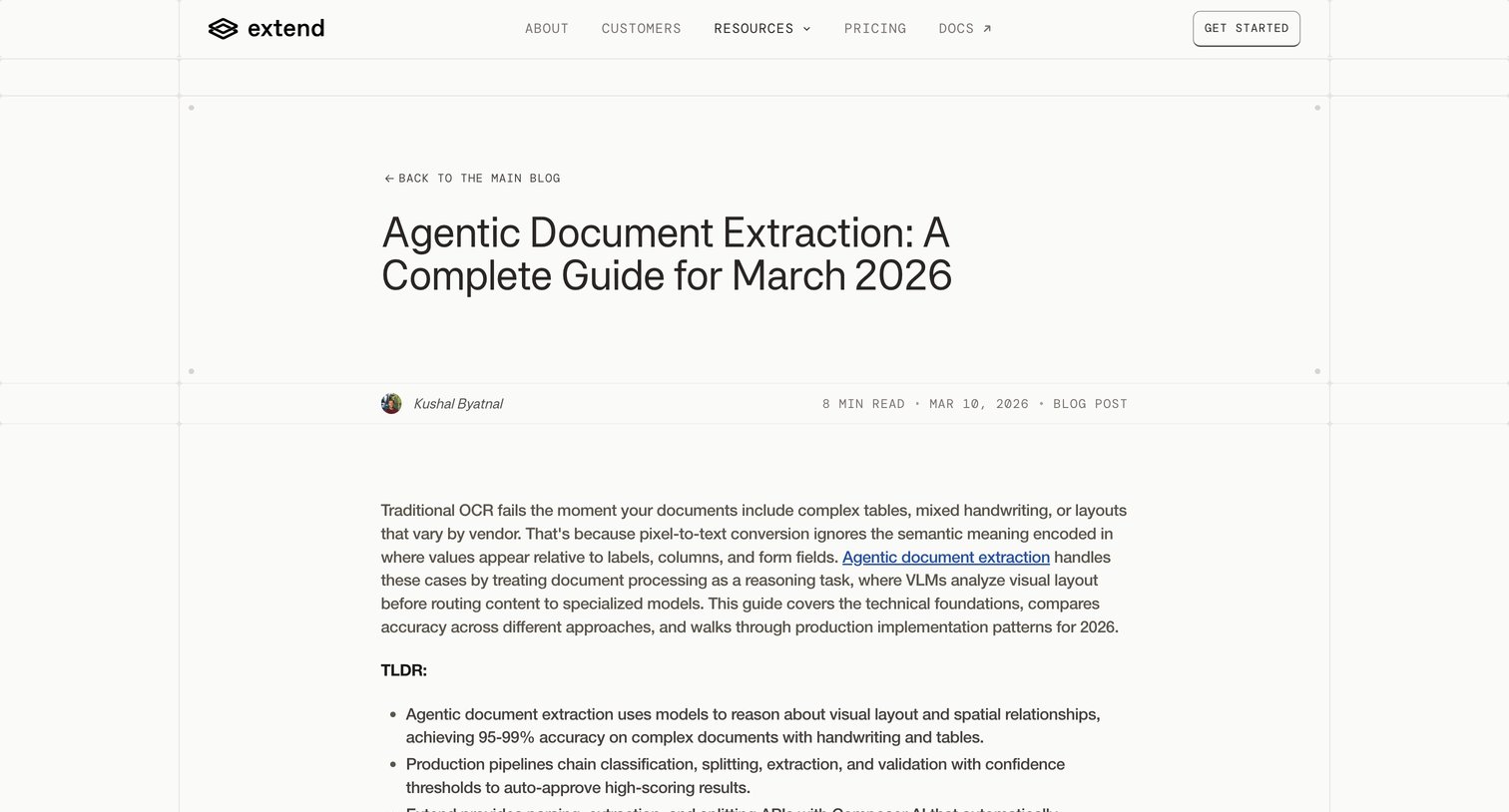 Extend - Agentic Document Extraction Guide March 2026 | Extend screen
