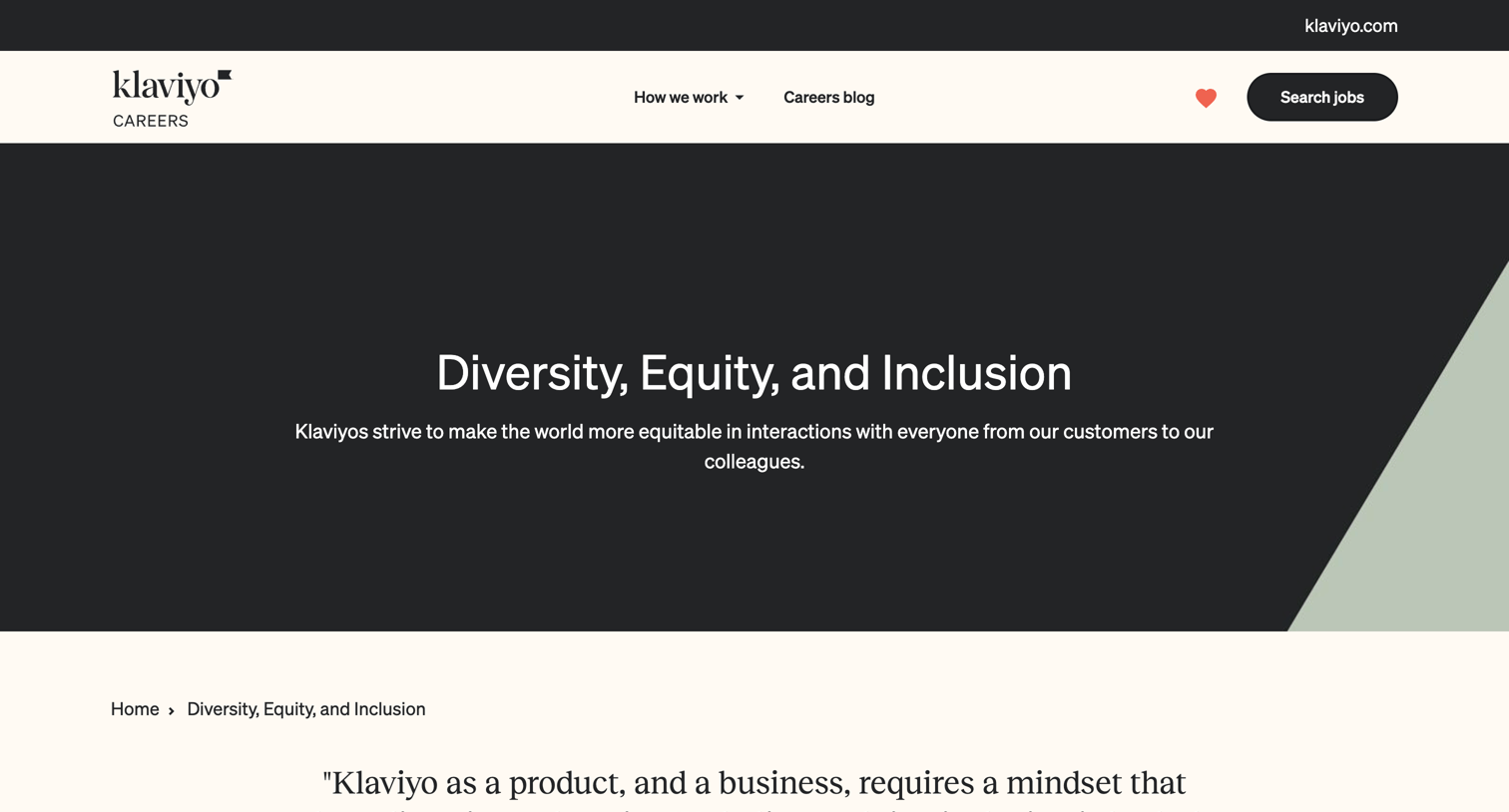 Klaviyo - Diversity, Equity, and Inclusion | Klaviyo Careers screen