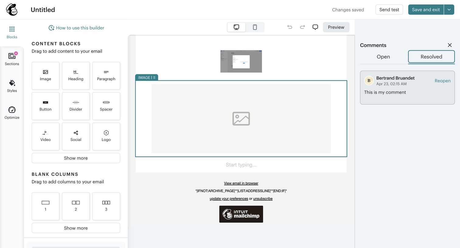Mailchimp - Campaign Builder - Untitled | Mailchimp screen