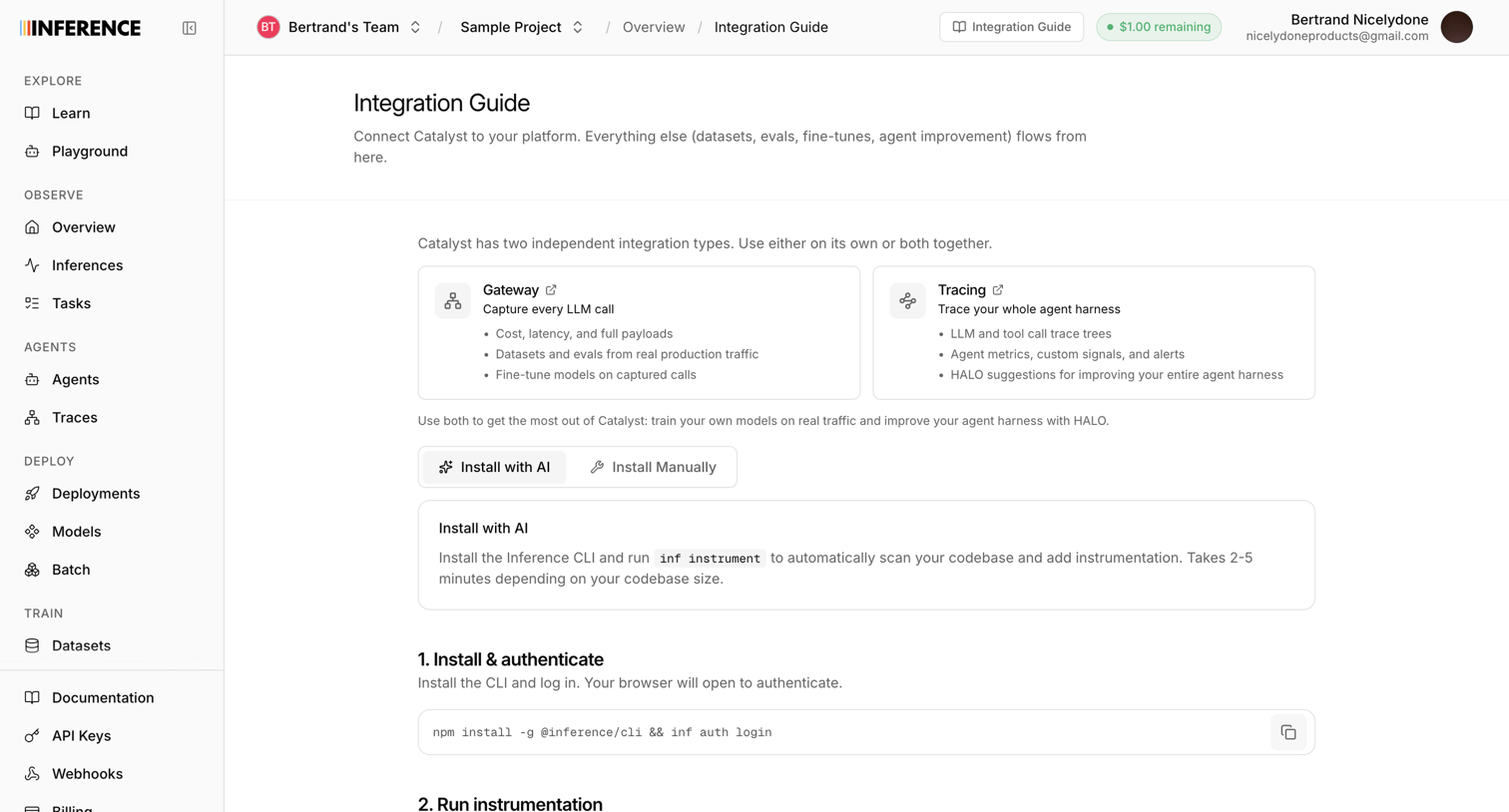 Inference - Integrate | inference.net screen