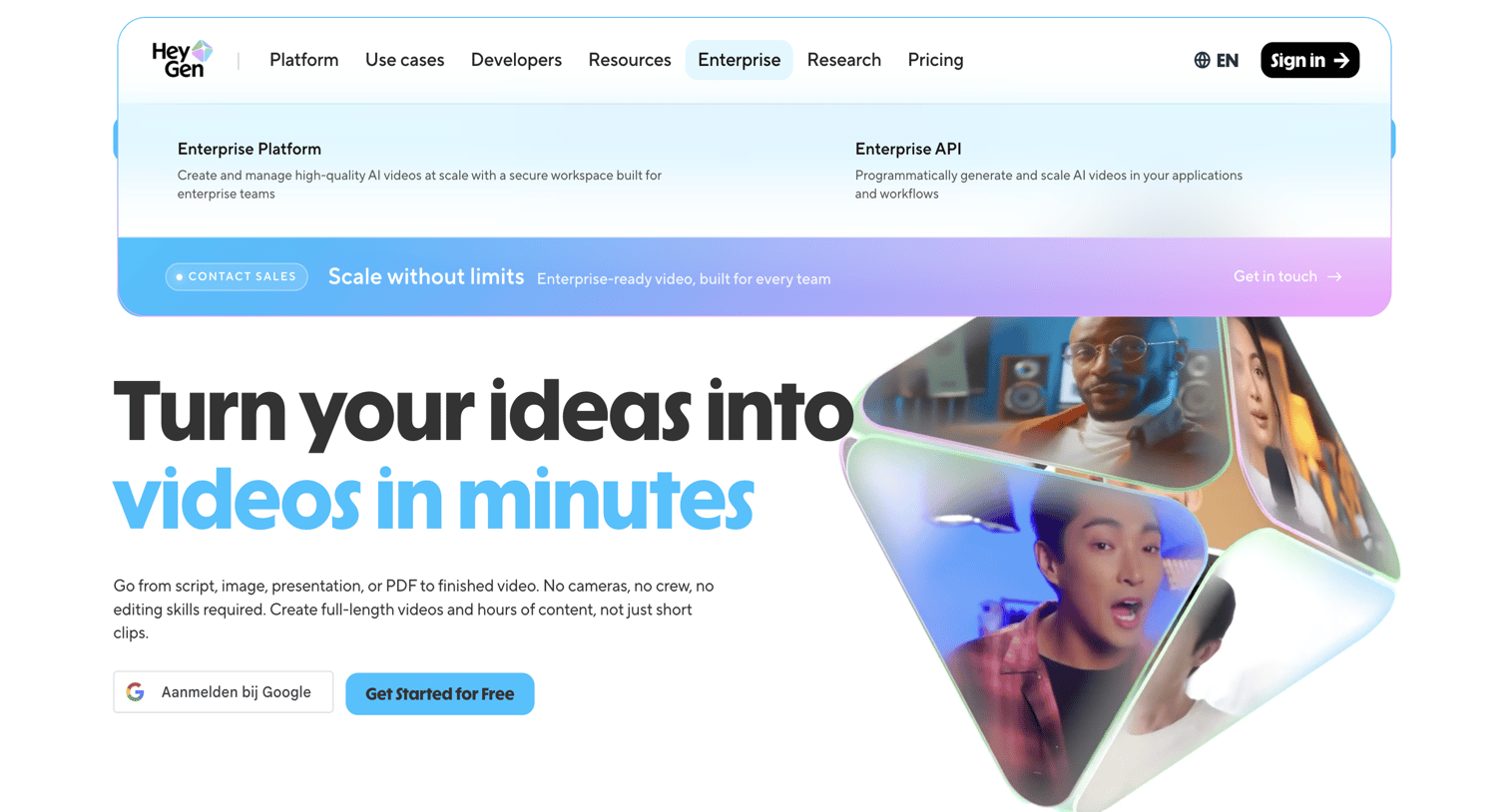 HeyGen - Free AI Video Generator: Create Stunning Videos with AI - Enterprise screen