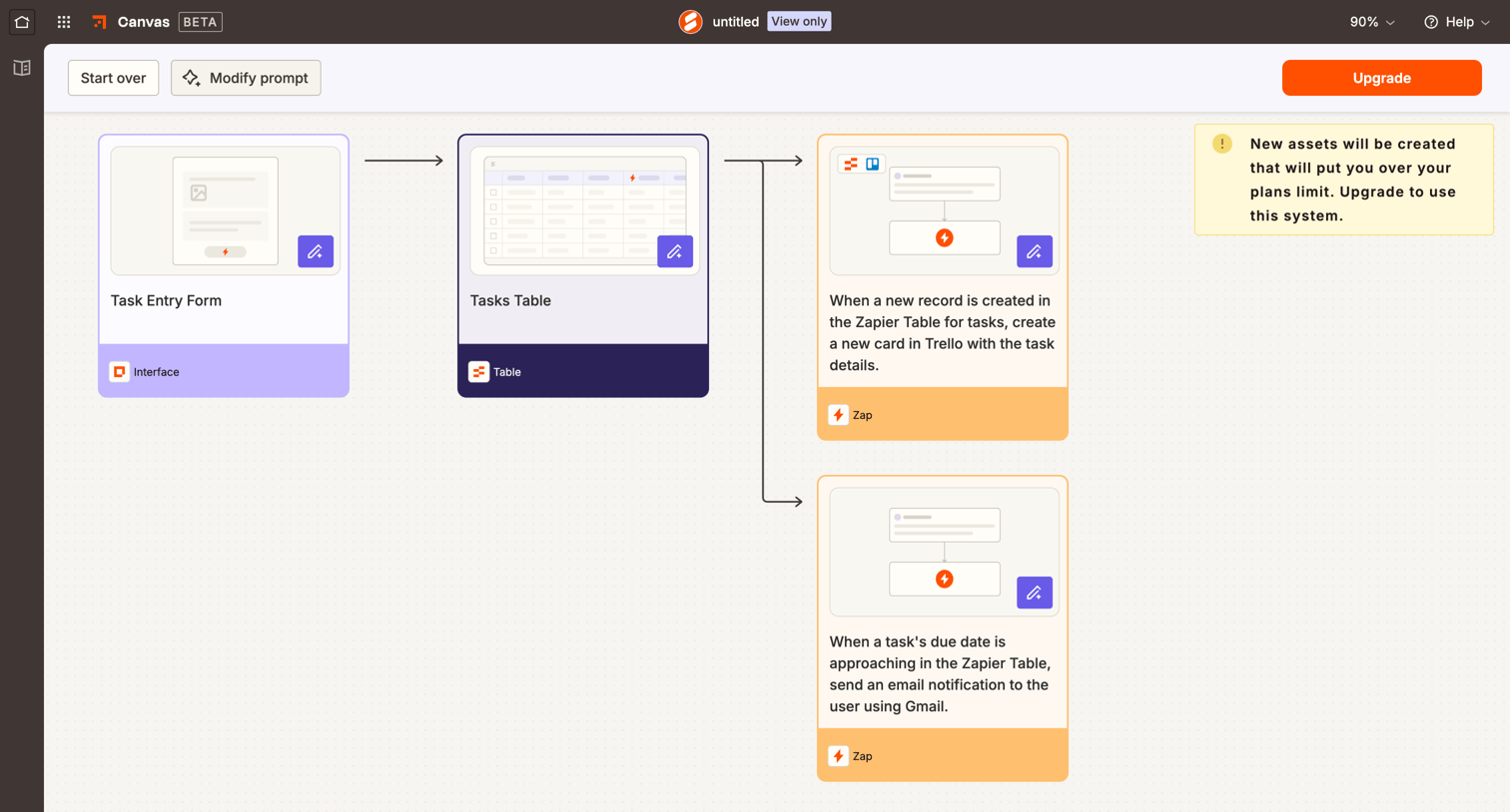 Zapier - Canvas screen