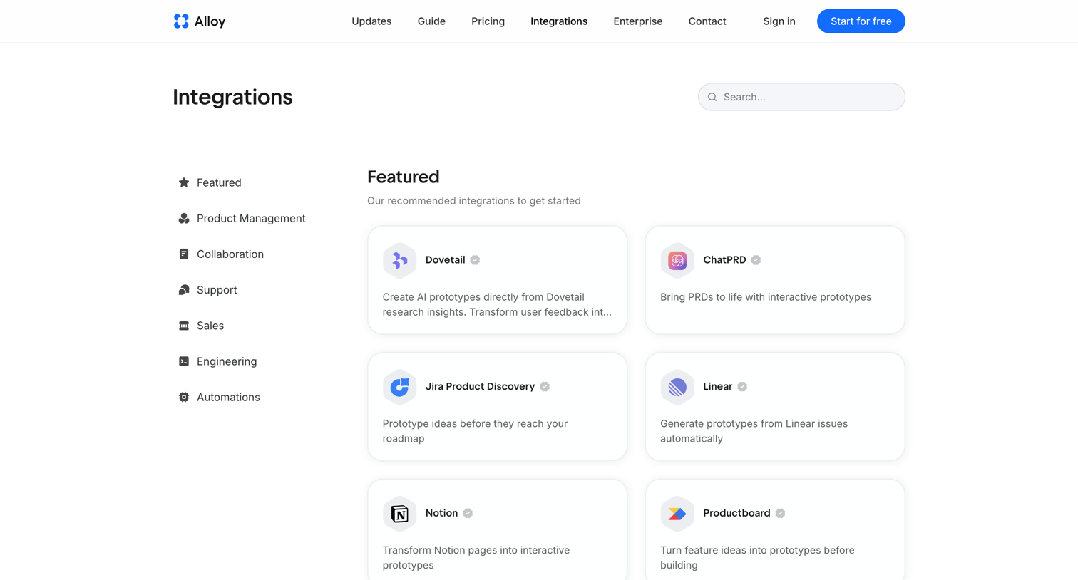 Alloy - Integrations · Alloy screen