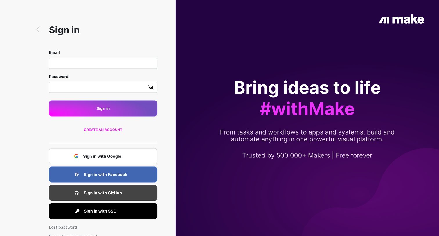 Make - Sign in | Make HQ screen