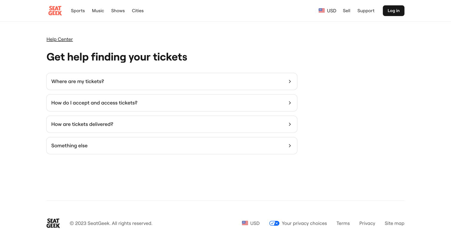 SeatGeek - Get help finding your tickets | SeatGeek screen