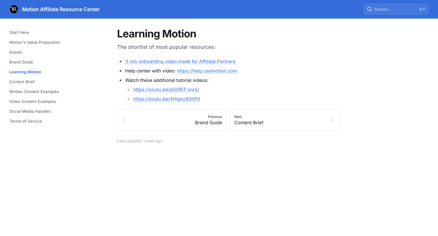 Motion - Learning Motion | Motion Affiliate Resource Center screen