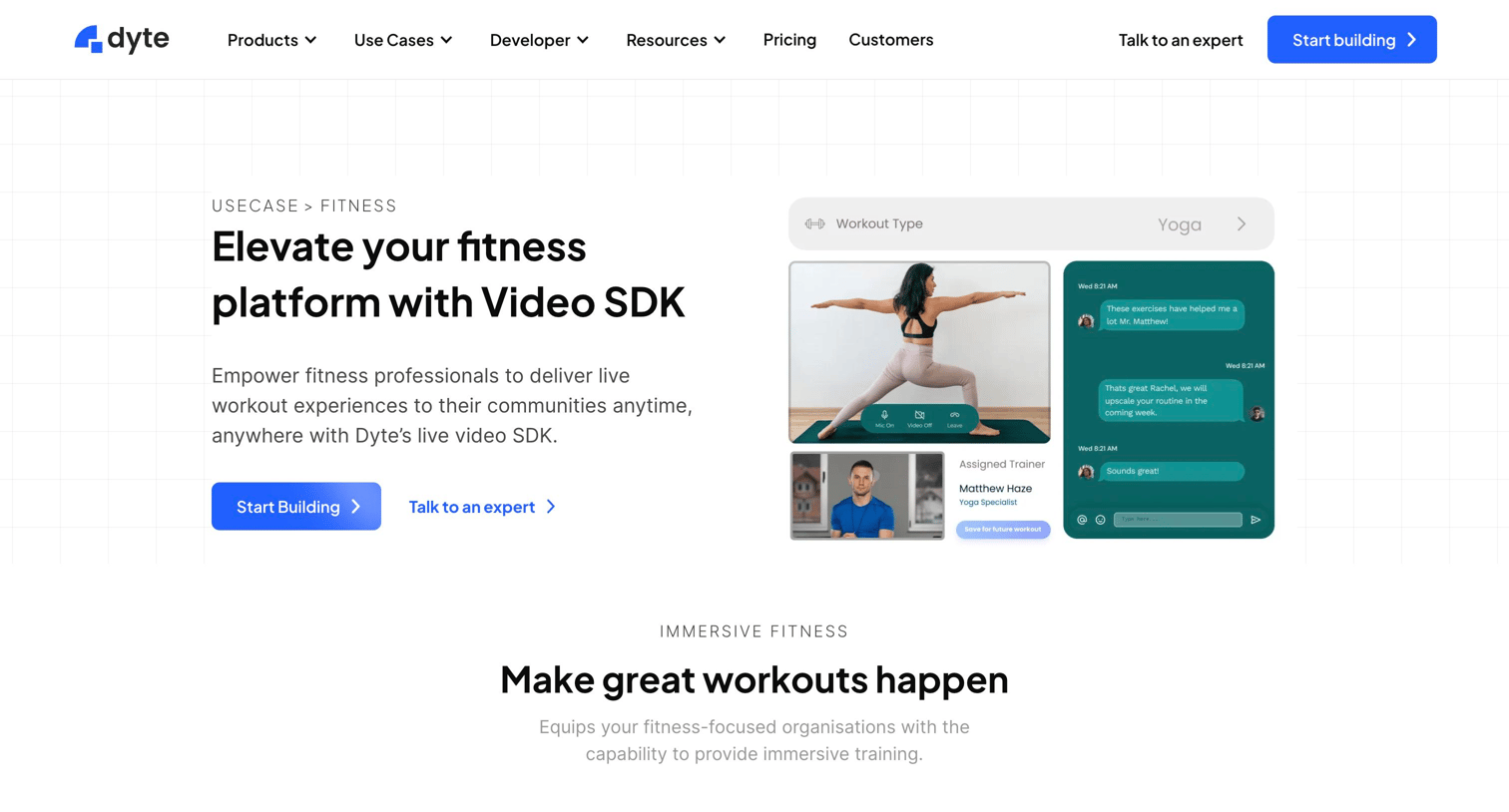 Dyte - Video SDK for building modern virtual fitness platforms screen