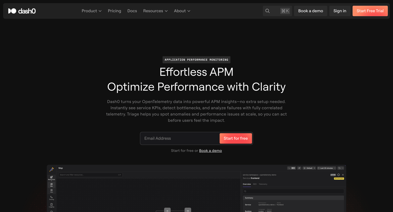 Dash0 - Application Performance Management · Dash0 screen
