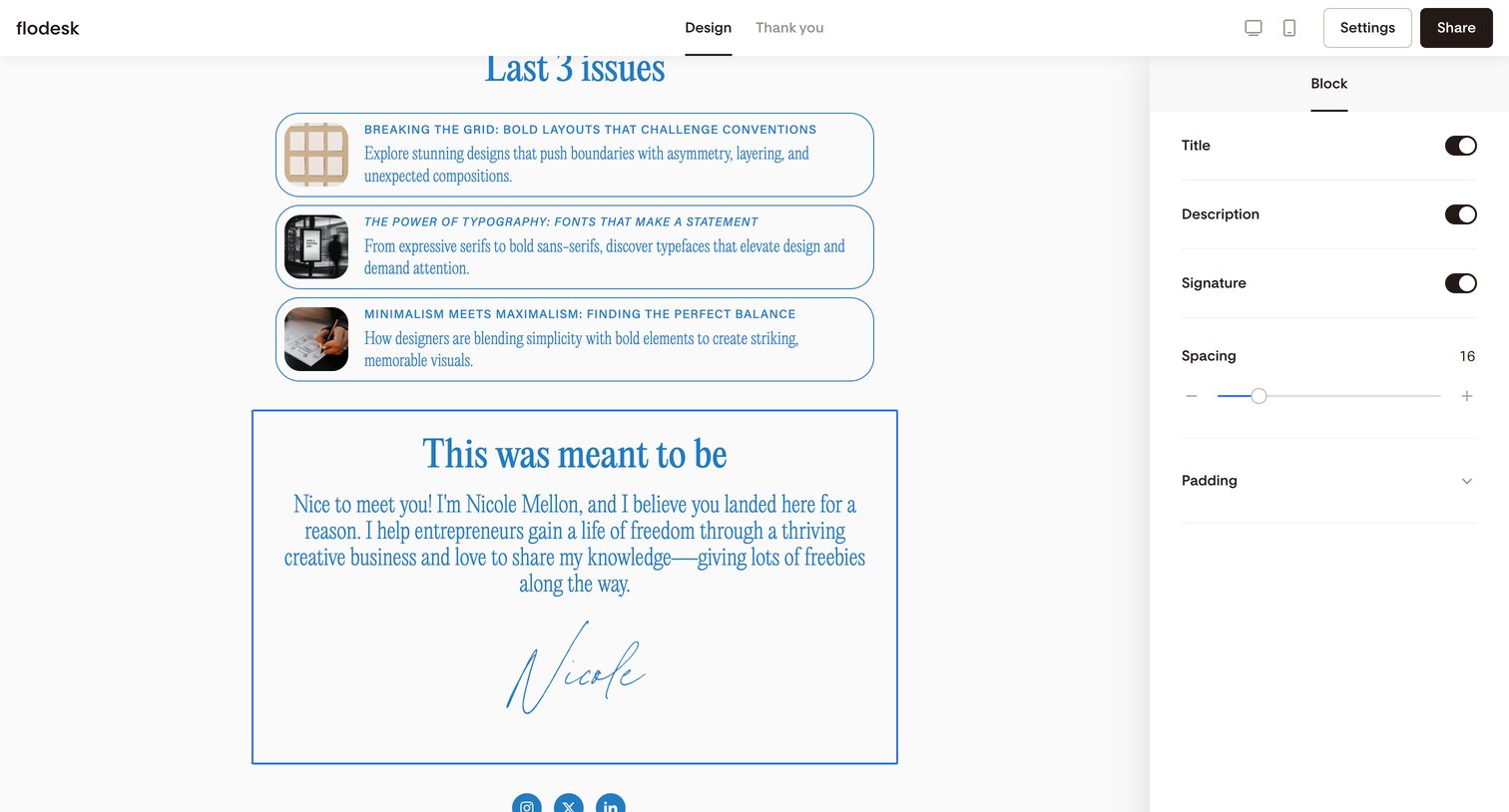 Flodesk - Simple link in bio | Flodesk screen