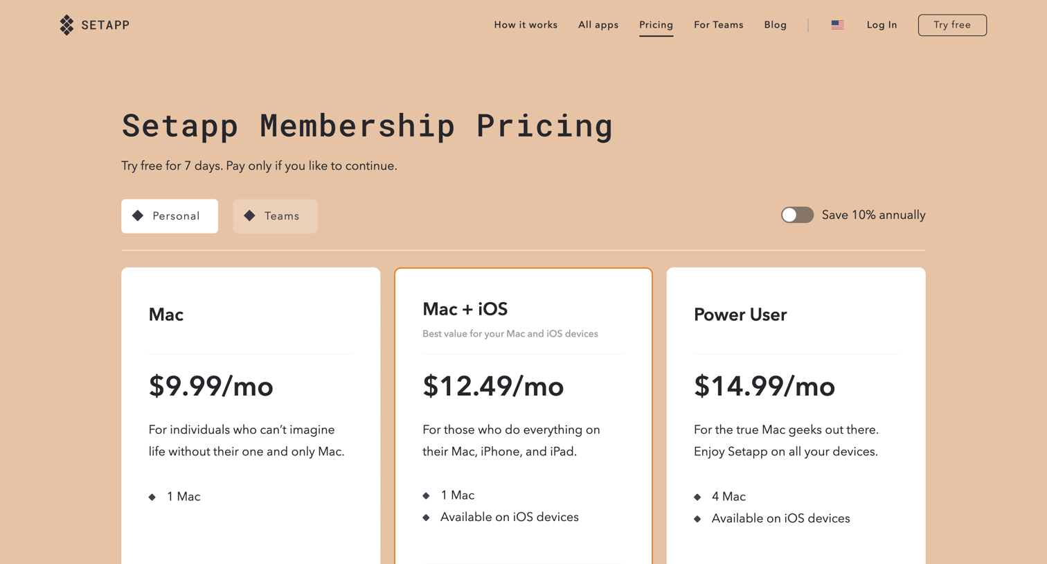Setapp - Pricing | Setapp screen