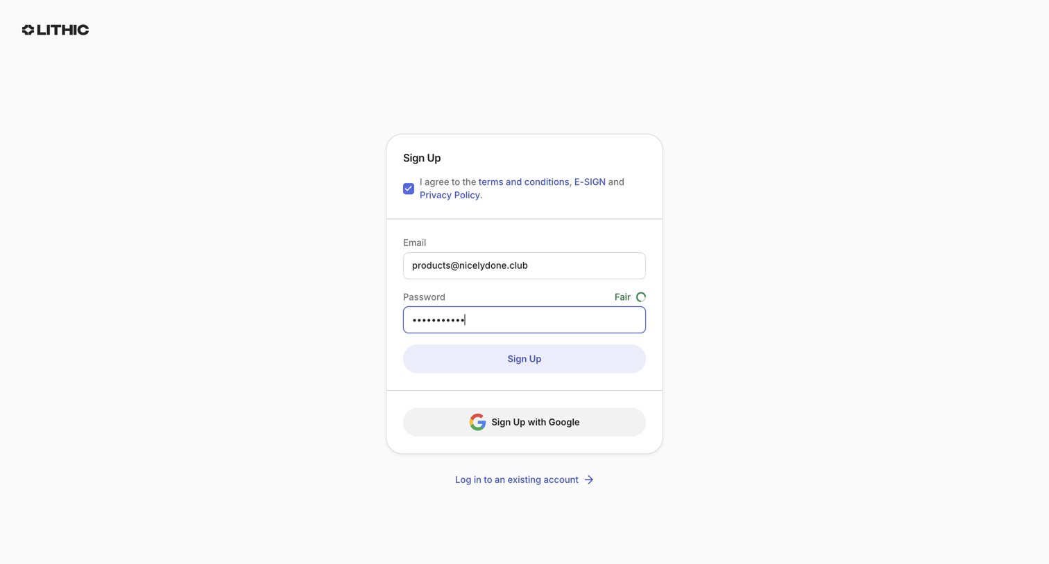 Lithic - Lithic - Sign Up screen