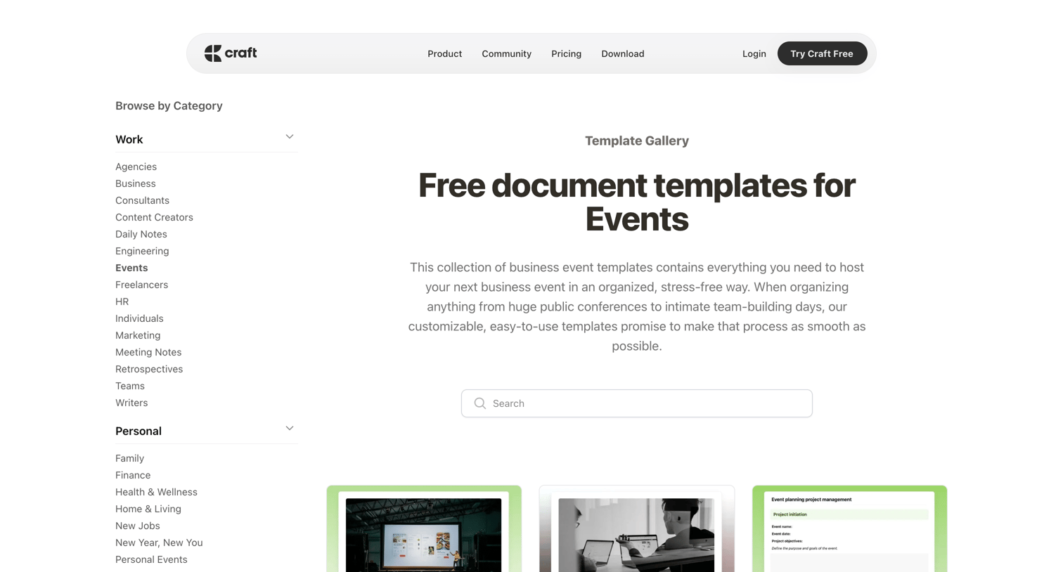 Craft - Free Templates for Events Craft Documents and Notes screen