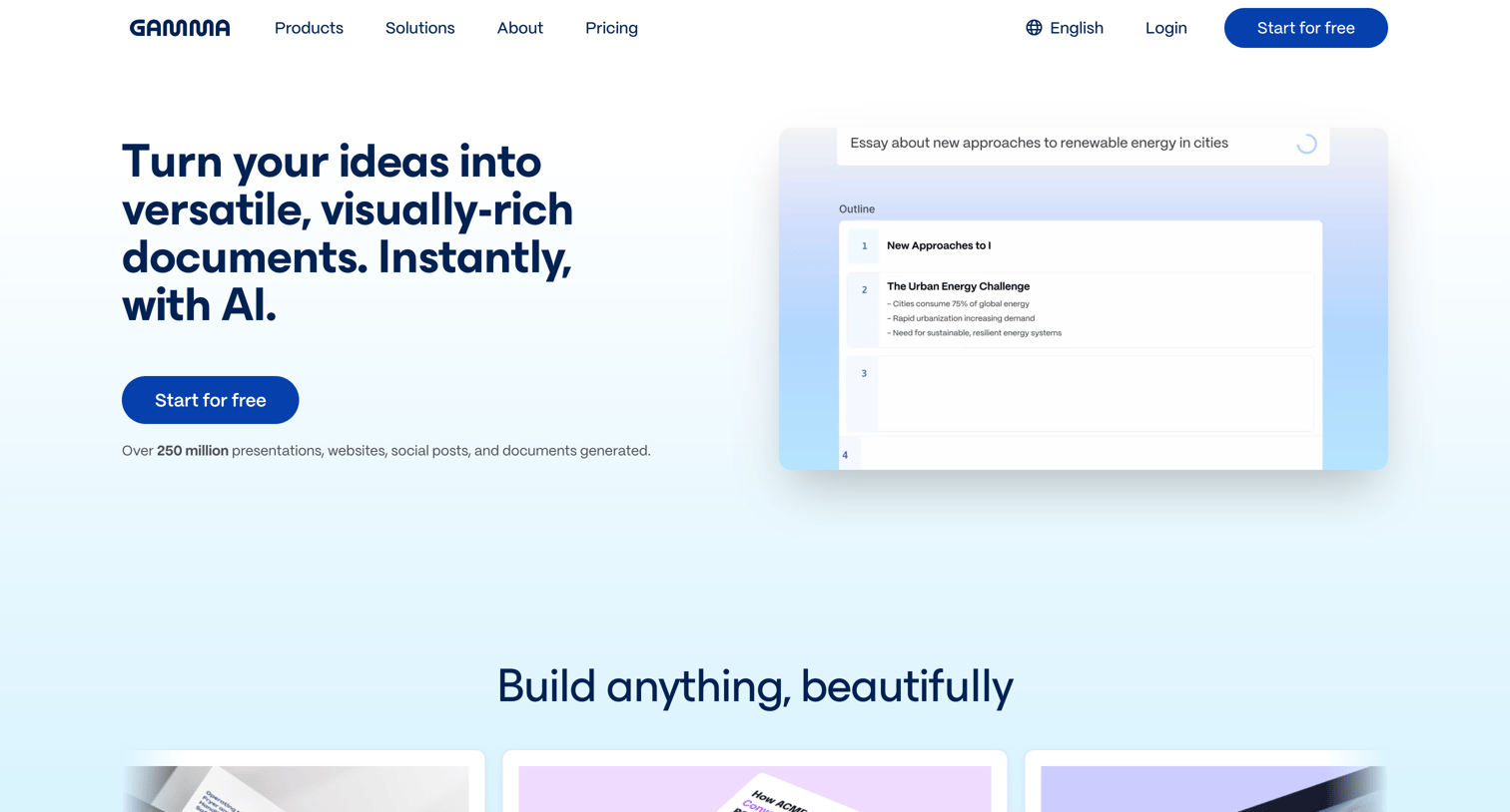 Gamma - Gamma for documents | Instantly create docs with AI  Gamma screen
