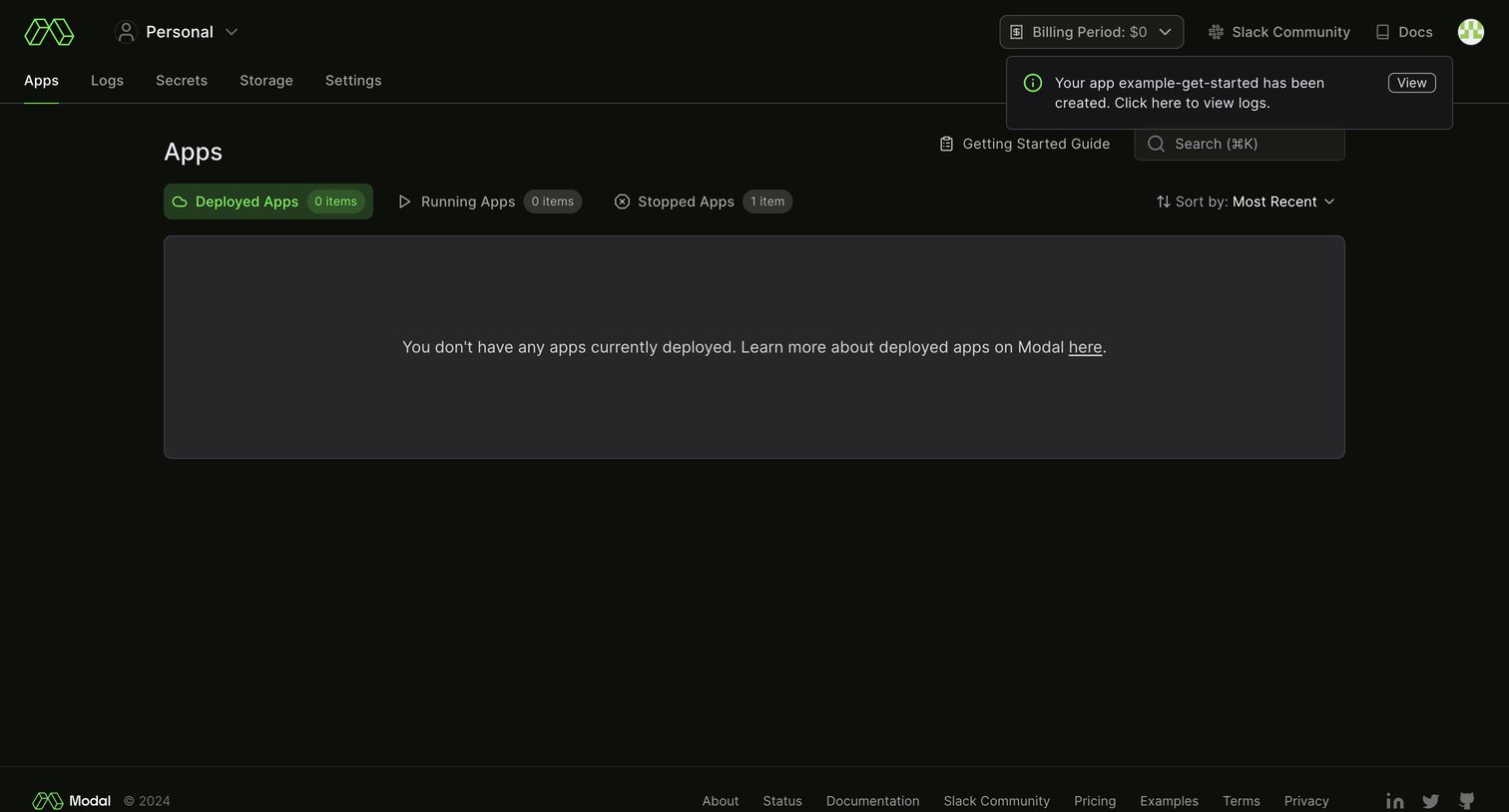 Modal screen