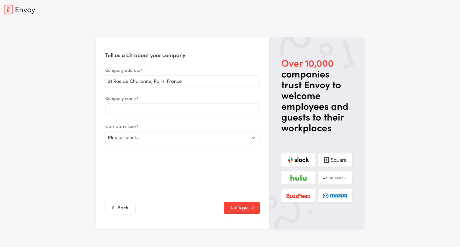 Envoy - Create your company’s Envoy account | Envoy screen