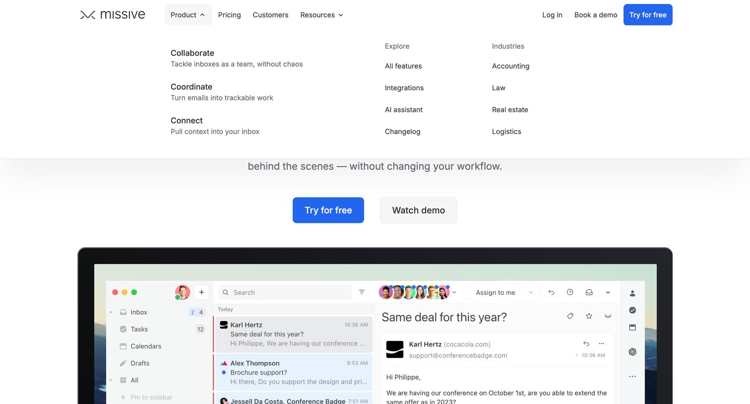 Missive - Missive · Inbox collaboration for teams that run on email screen