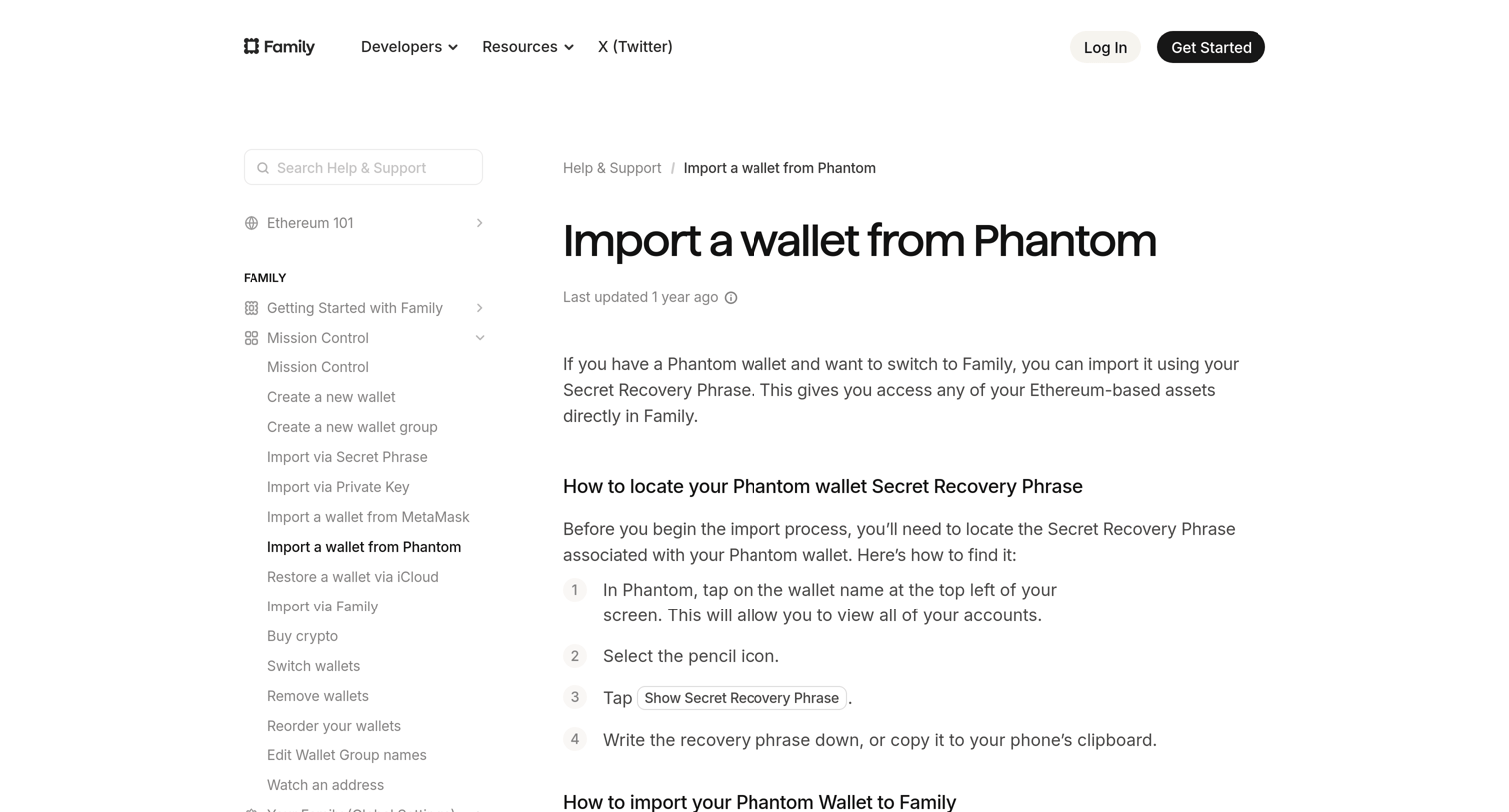 Family - Import a wallet from Phantom | Family screen