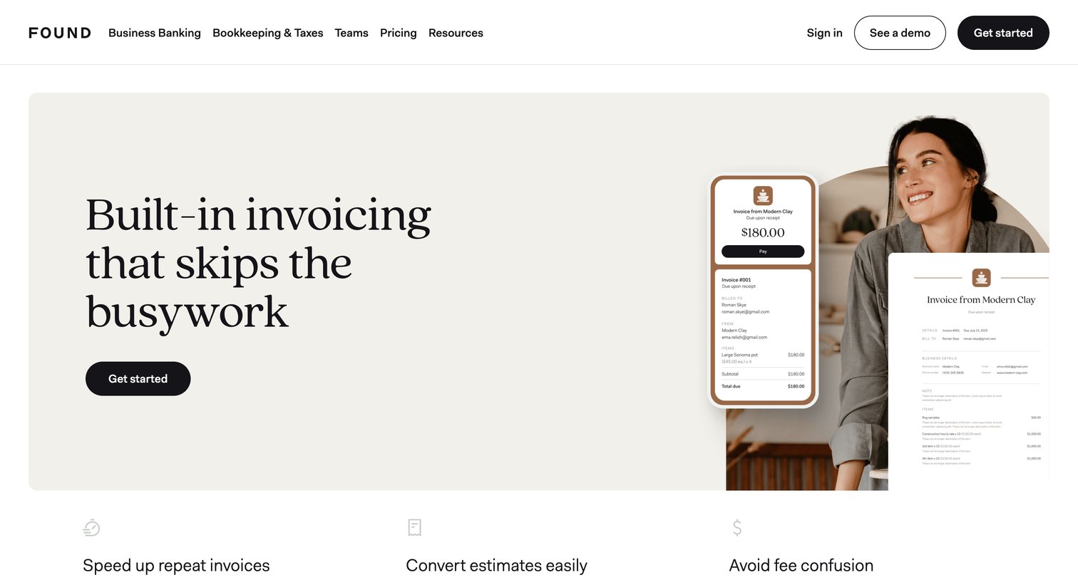 Found - Found  Unlimited, free invoicing. screen