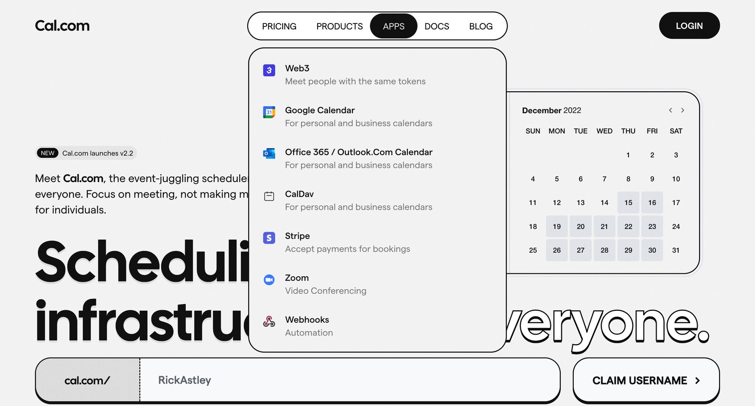 Cal.com - Cal.com | Open Scheduling Infrastructure screen
