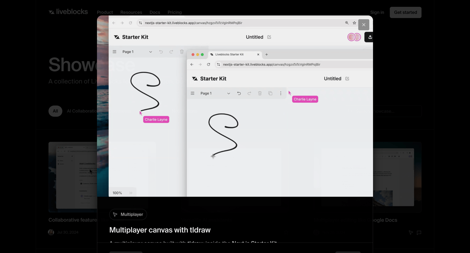Liveblocks - Multiplayer canvas with tldraw Showcase screen