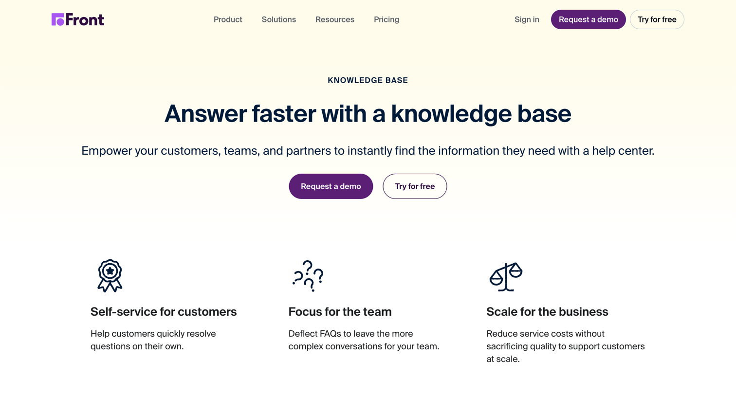 Front - Front’s knowledge base scales exceptional service screen