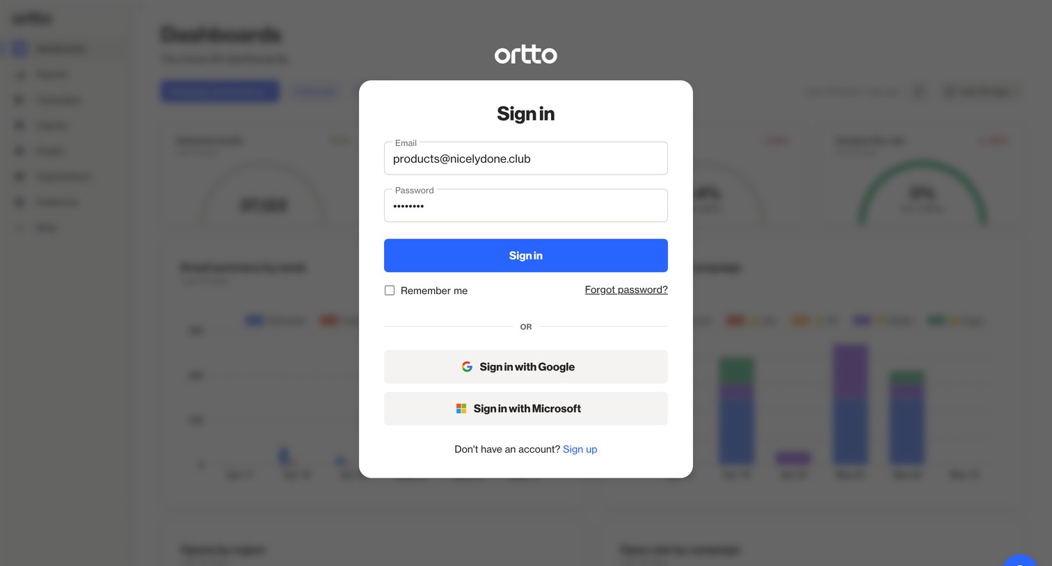 Ortto - Sign in - Ortto screen