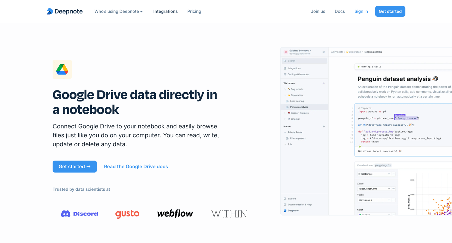 Deepnote - Google Drive Integration screen