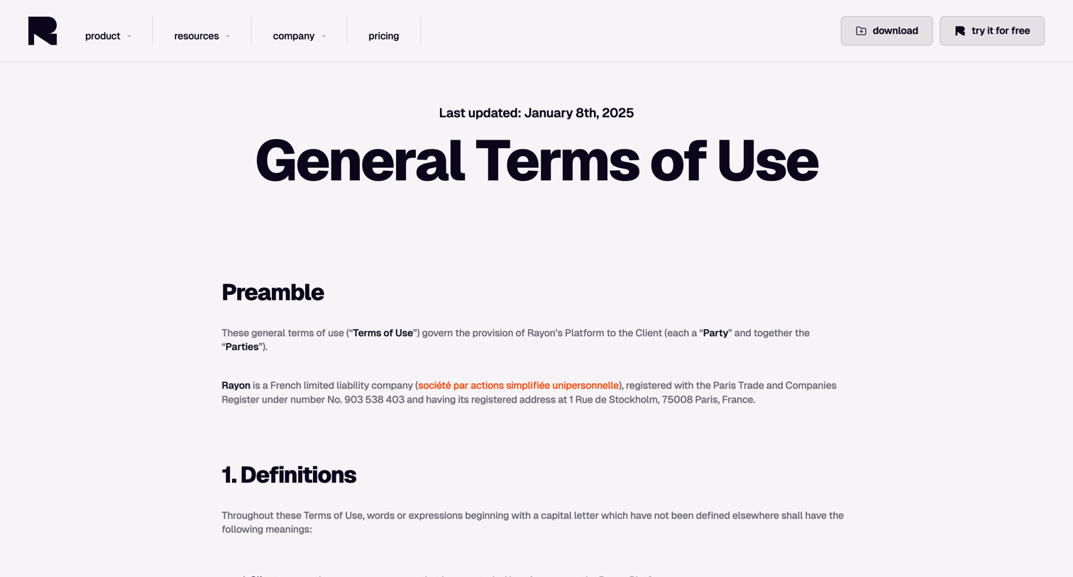 Rayon - Terms of Service | Rayon screen