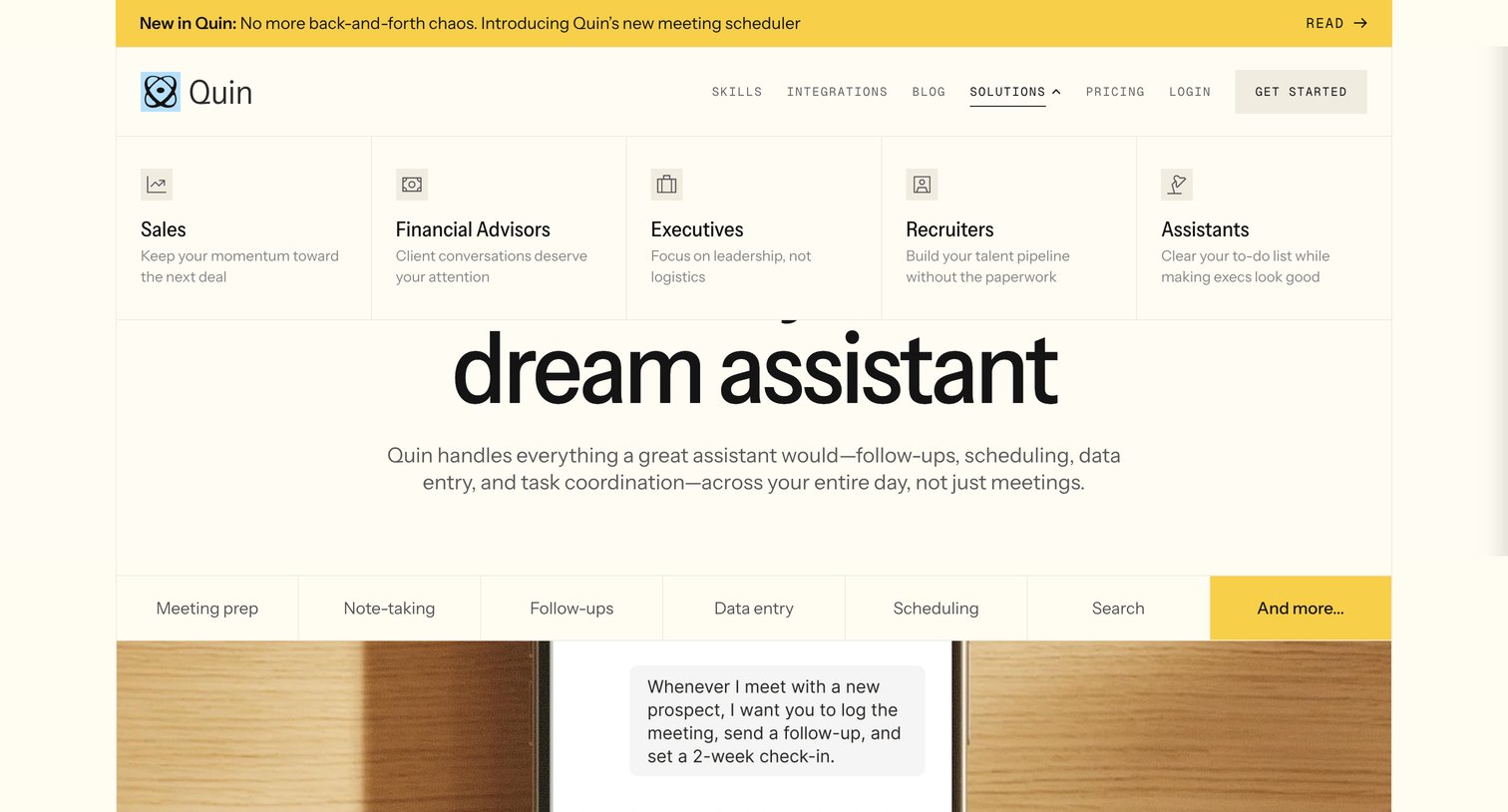 Quin - Quin — Meet your dream assistant screen