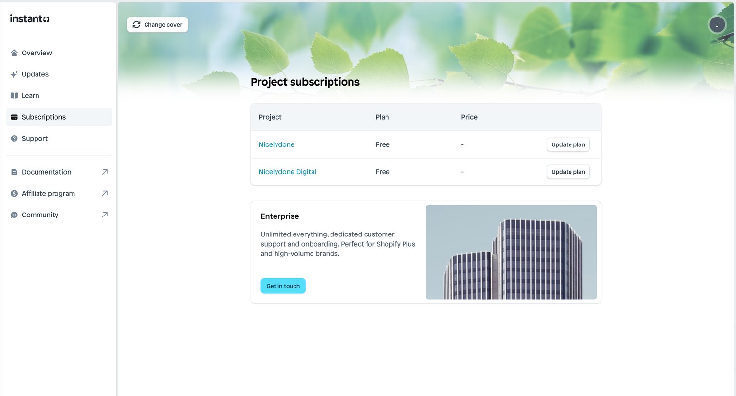 Instant - Subscriptions | Instant screen