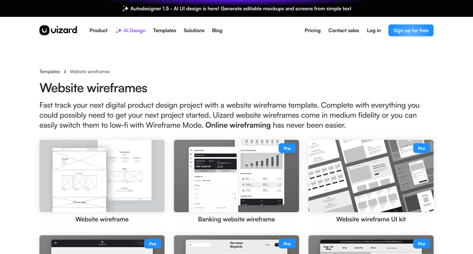 Uizard - Website Wireframes | Website Wireframe Templates Uizard screen