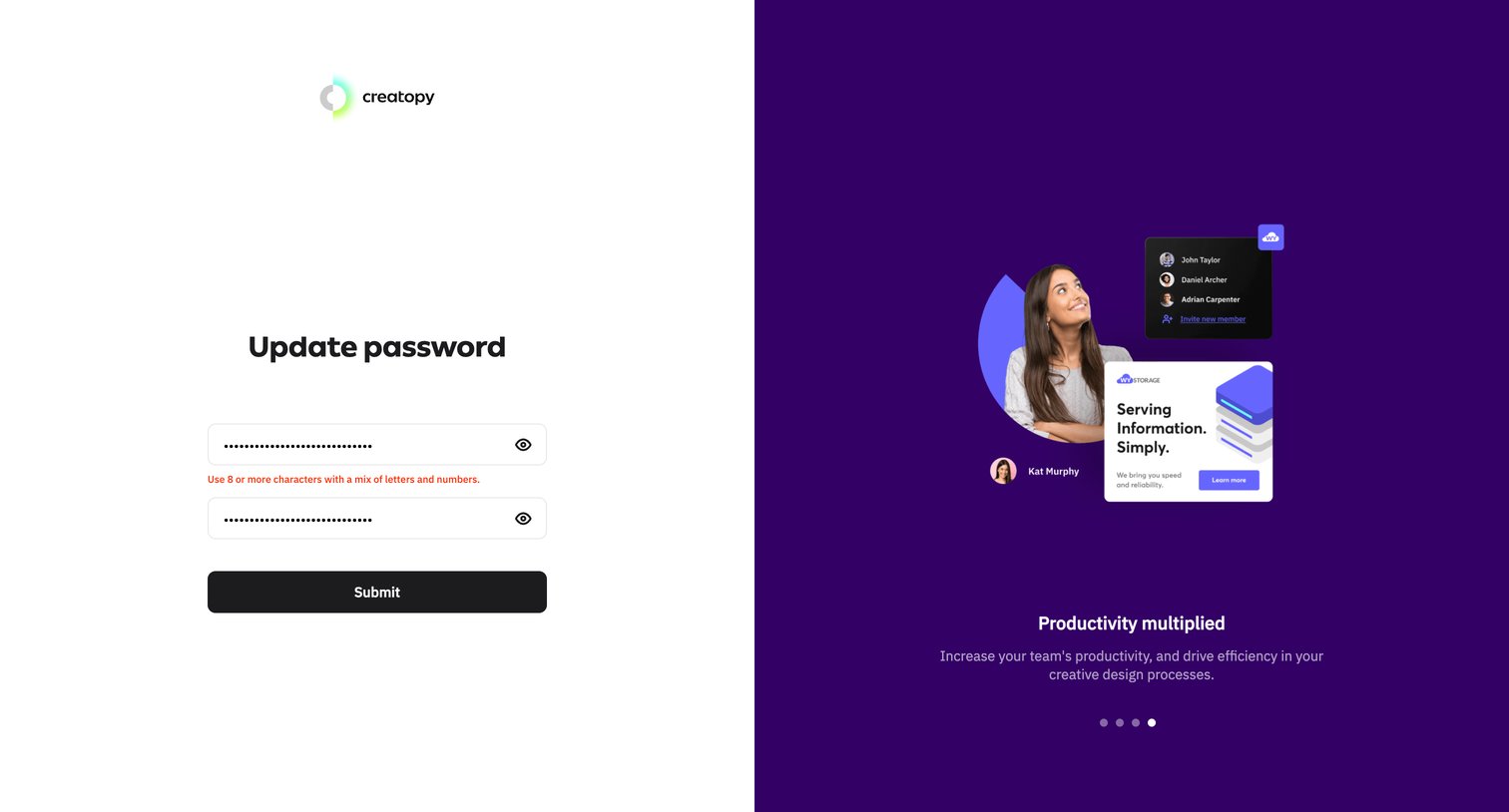 Creatopy - Sign in to your account - Creatopy screen