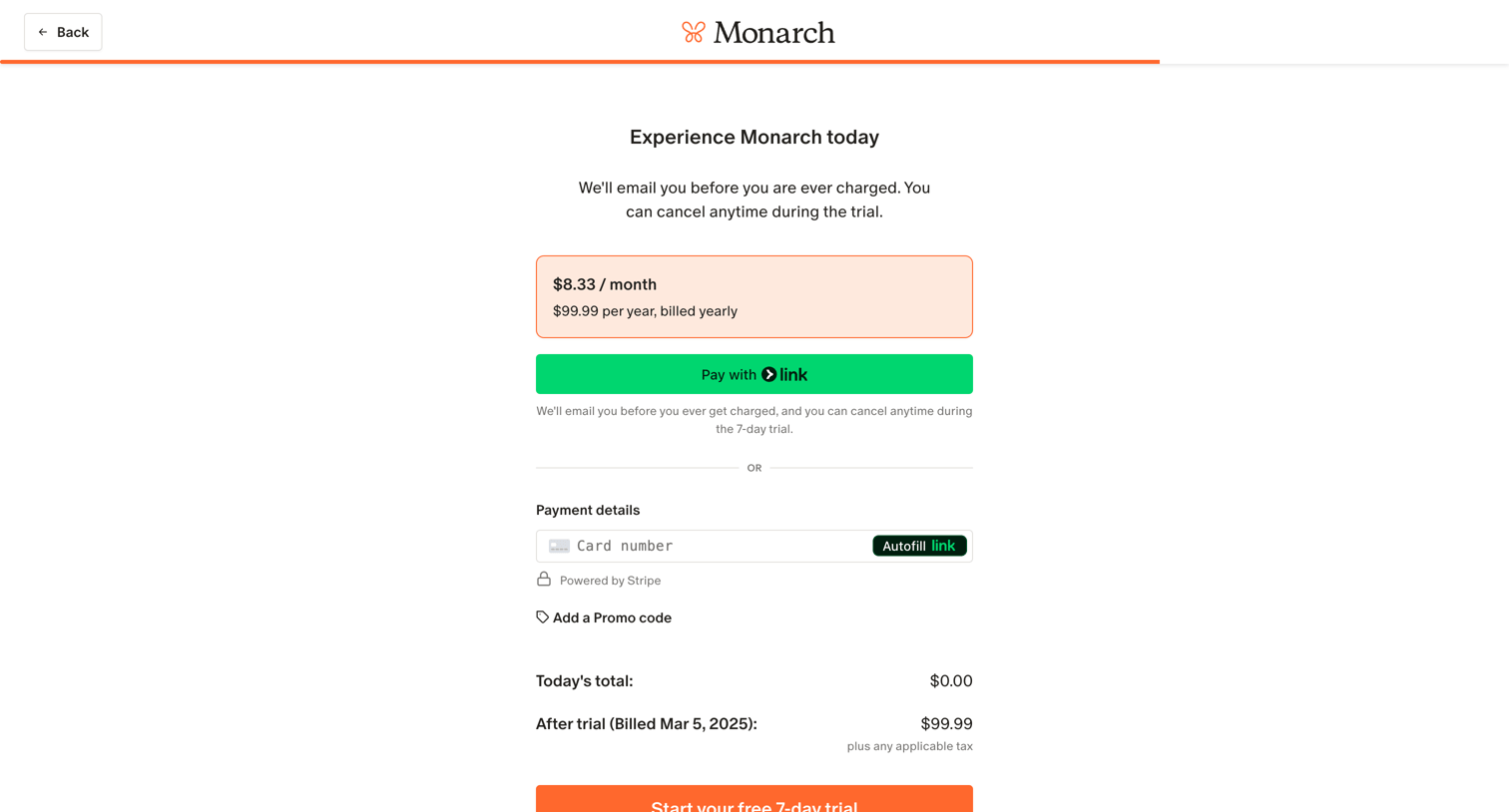 Monarch - Monarch | Select a plan screen