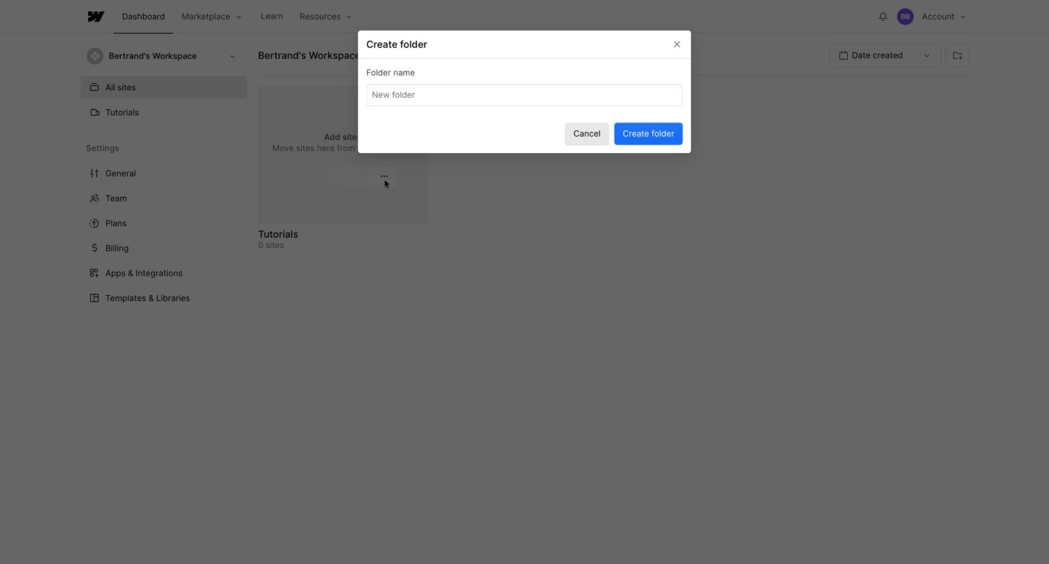 Webflow - Sites - Webflow screen