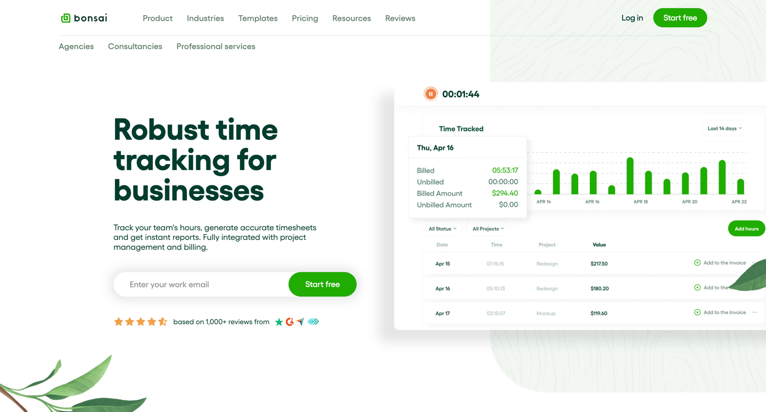 Bonsai - Business time tracking software - Bonsai screen