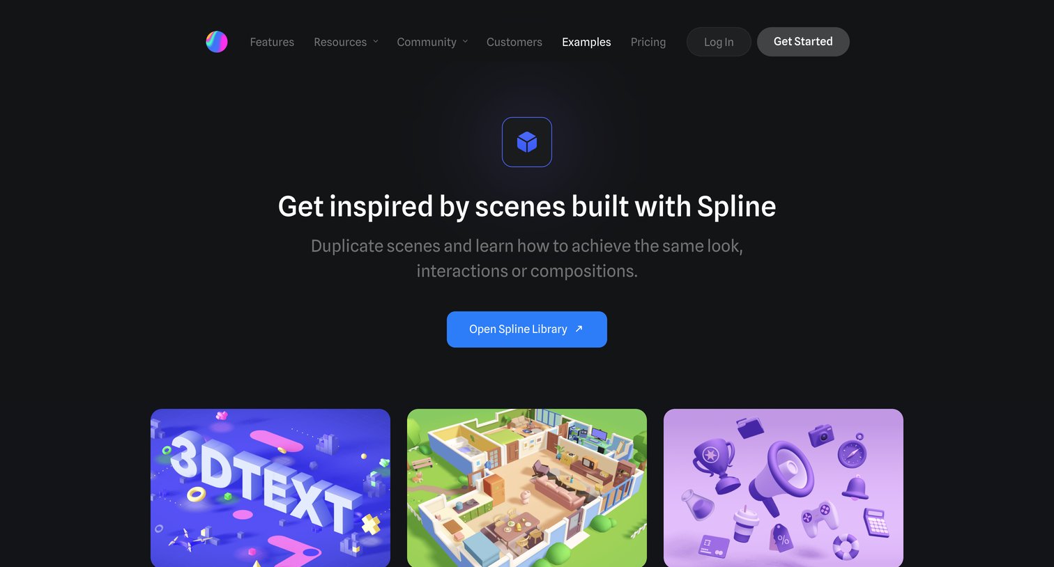 Spline - Spline - Easily create beautiful 3d models from our example libra screen