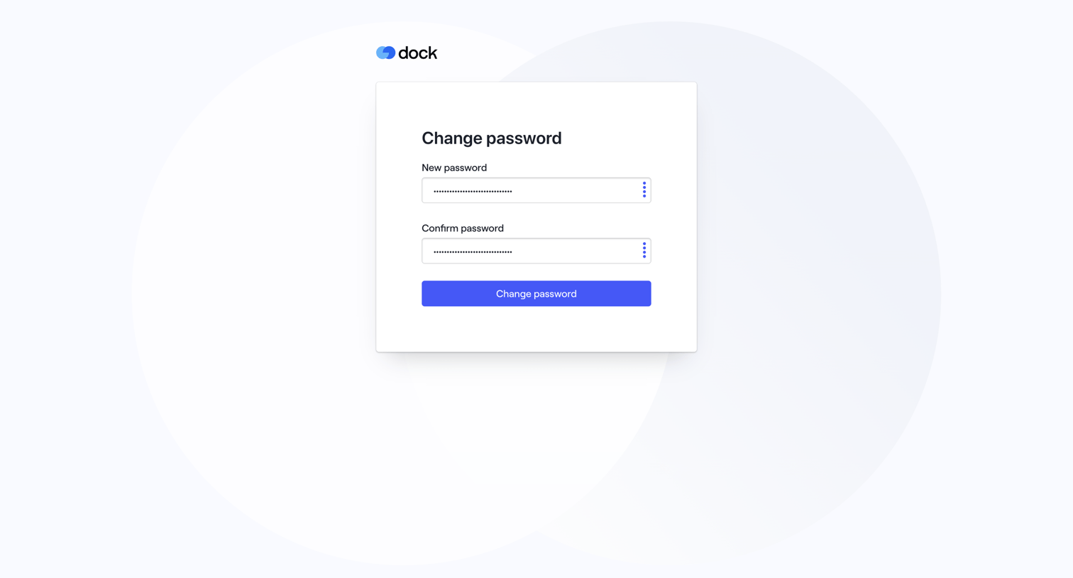 Dock - Change password · Dock screen