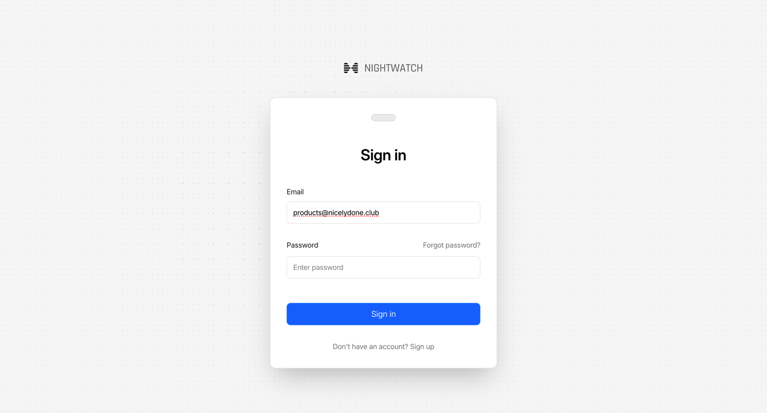 Nightwatch - Sign in screen