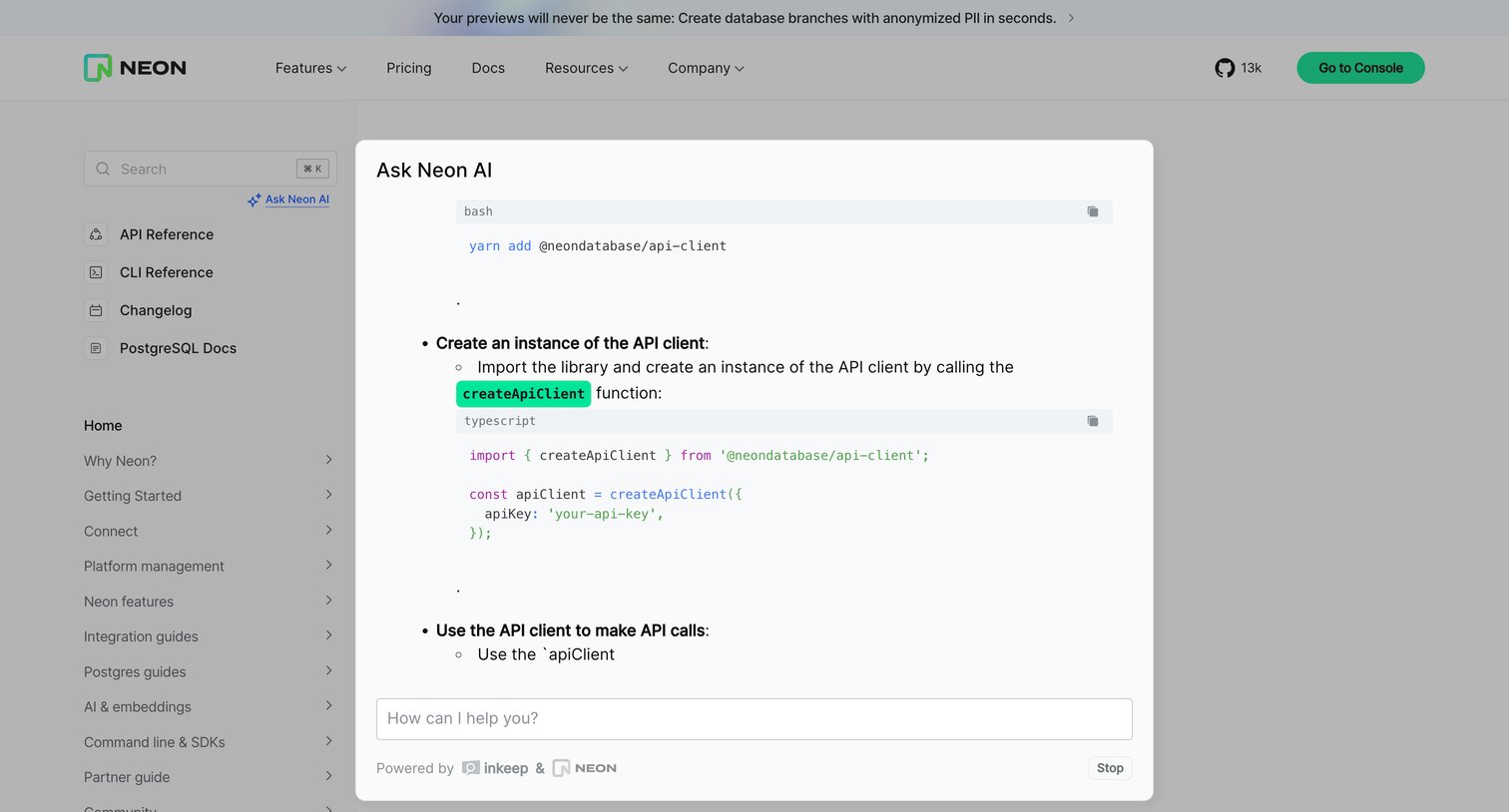 Neon - Neon documentation - Neon Docs screen