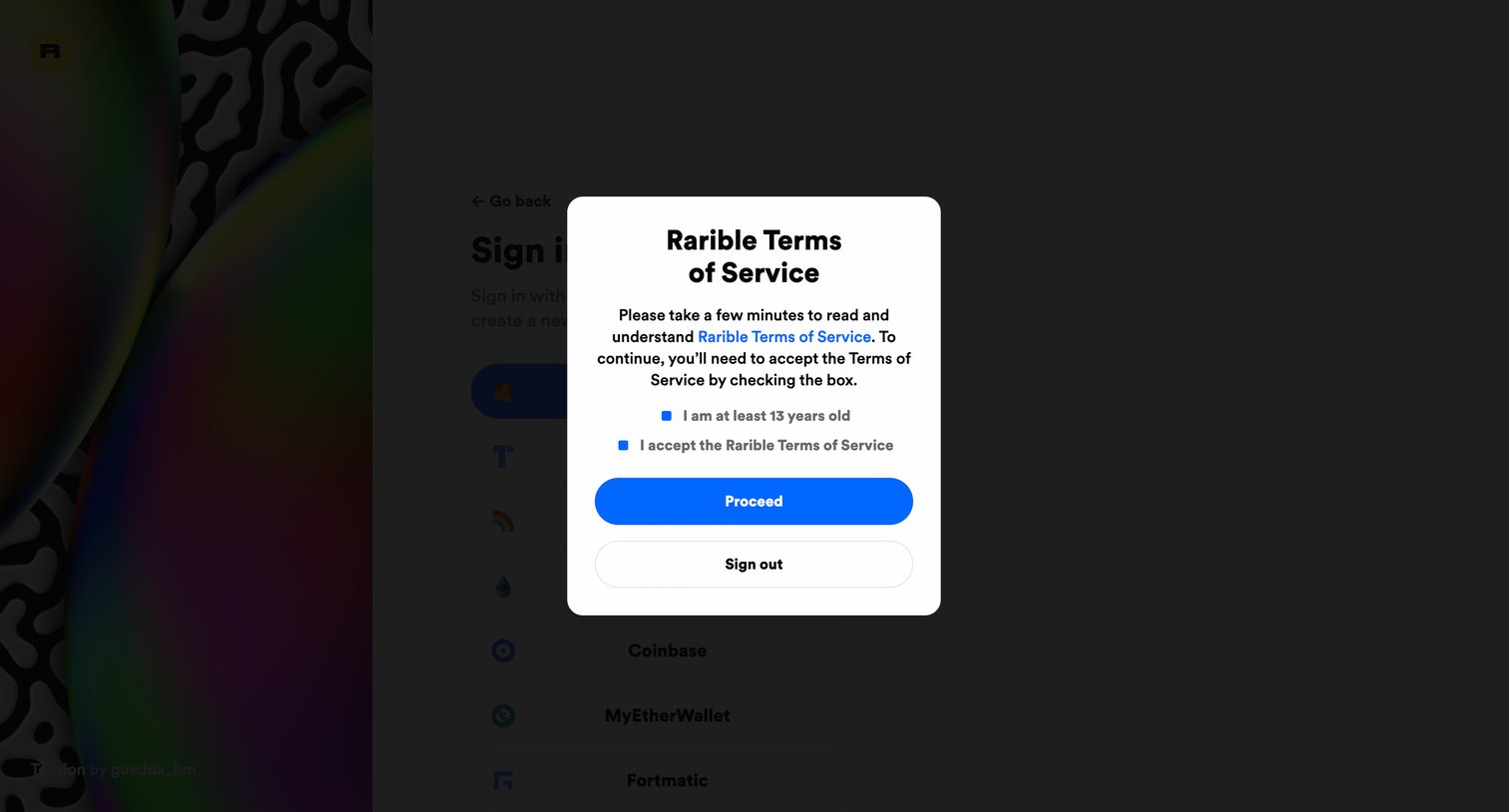 Rarible - Sign in | Rarible screen