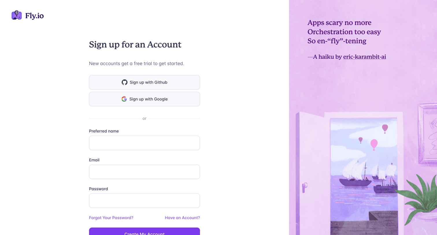Fly - Sign Up · Fly screen