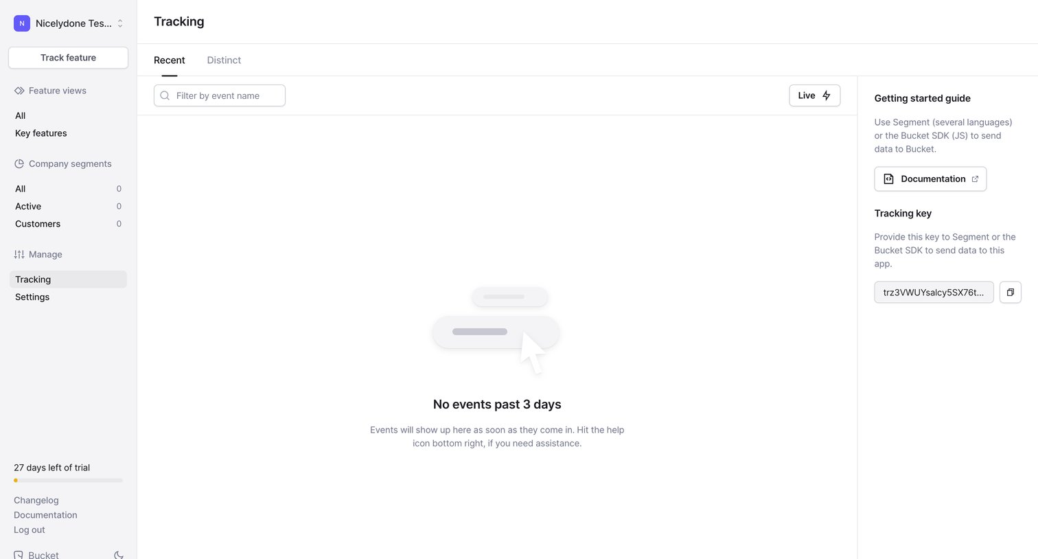 Bucket - Tracking › Recent screen