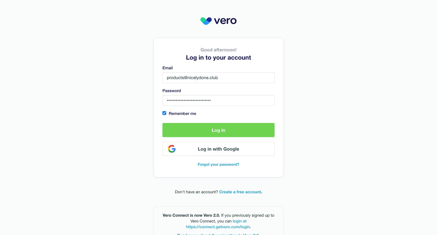 Vero - Login | Vero screen