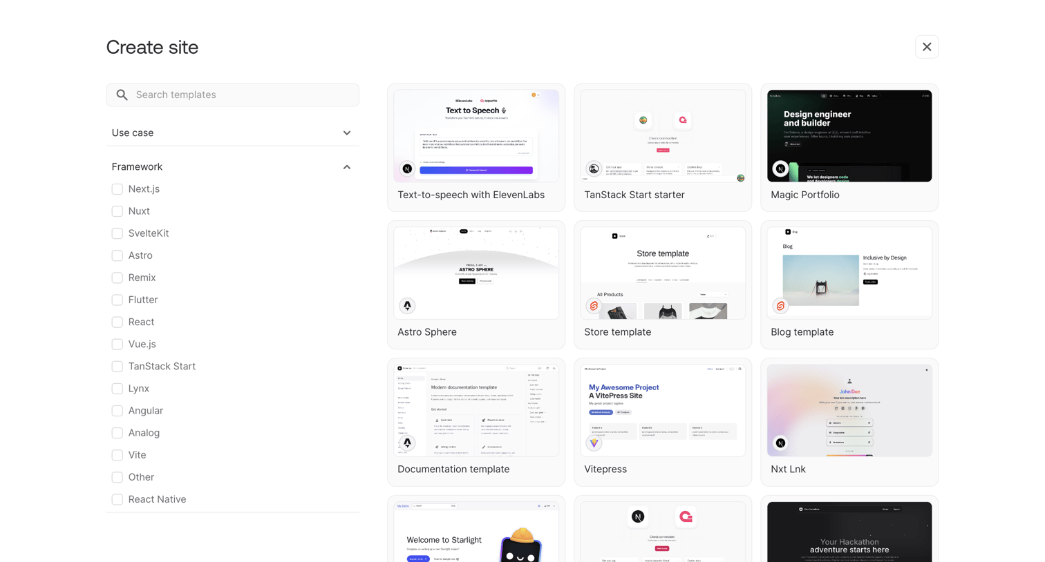Appwrite - Create site - Appwrite screen
