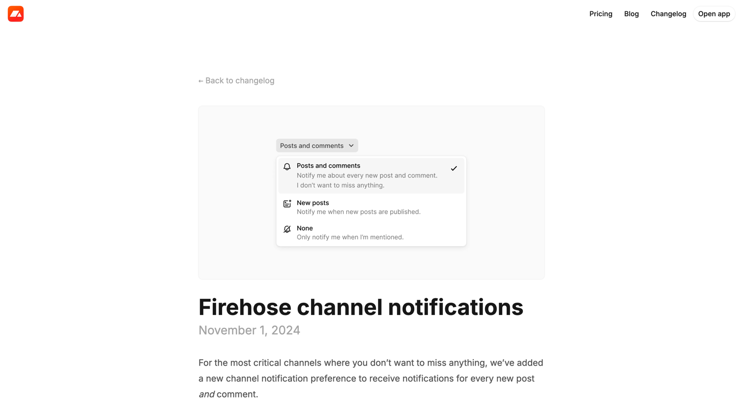 Campsite - Firehose channel notifications · Campsite screen