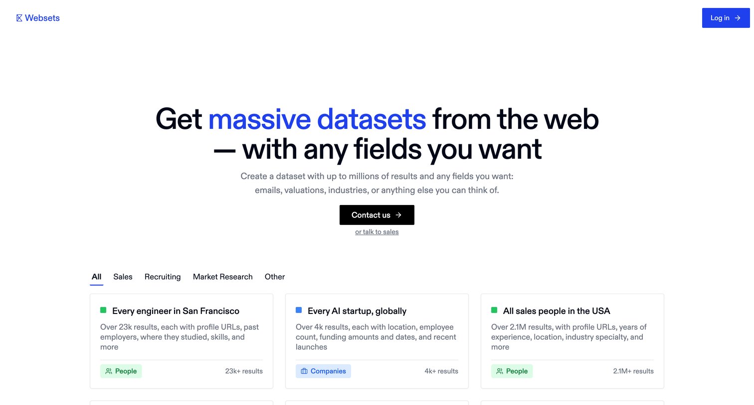 Exa - Datasets Exa Websets screen