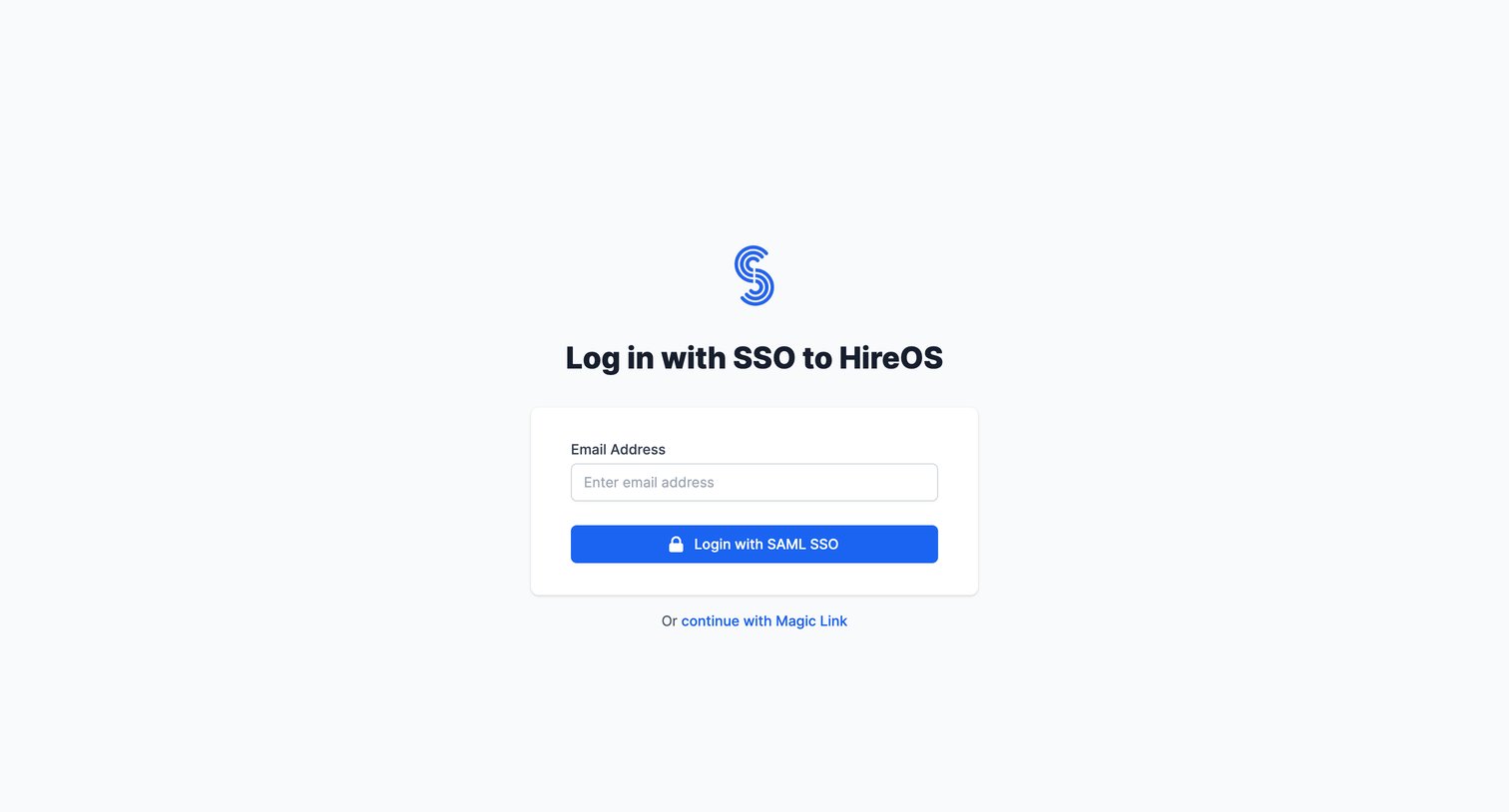 WorkOs - HireOS | Log in with SSO screen