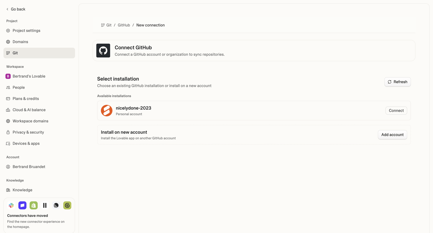 Lovable - Project settings - Lovable screen