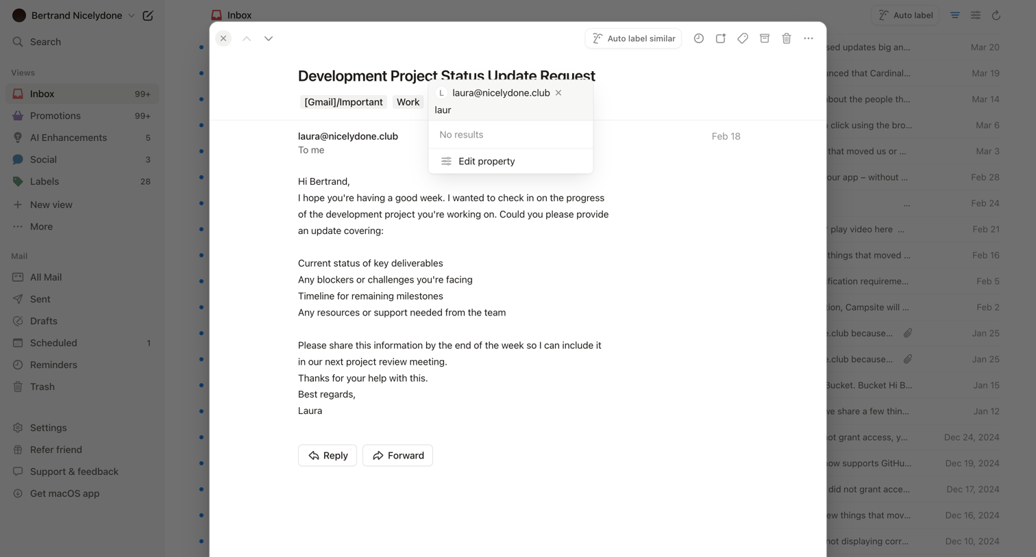 Notion Mail - 99+ • Inbox • nicelydoneproducts@gmail.com • Notion Mail screen